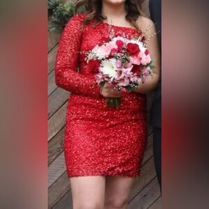 Dazzling One-Shoulder Red Sequin Dress